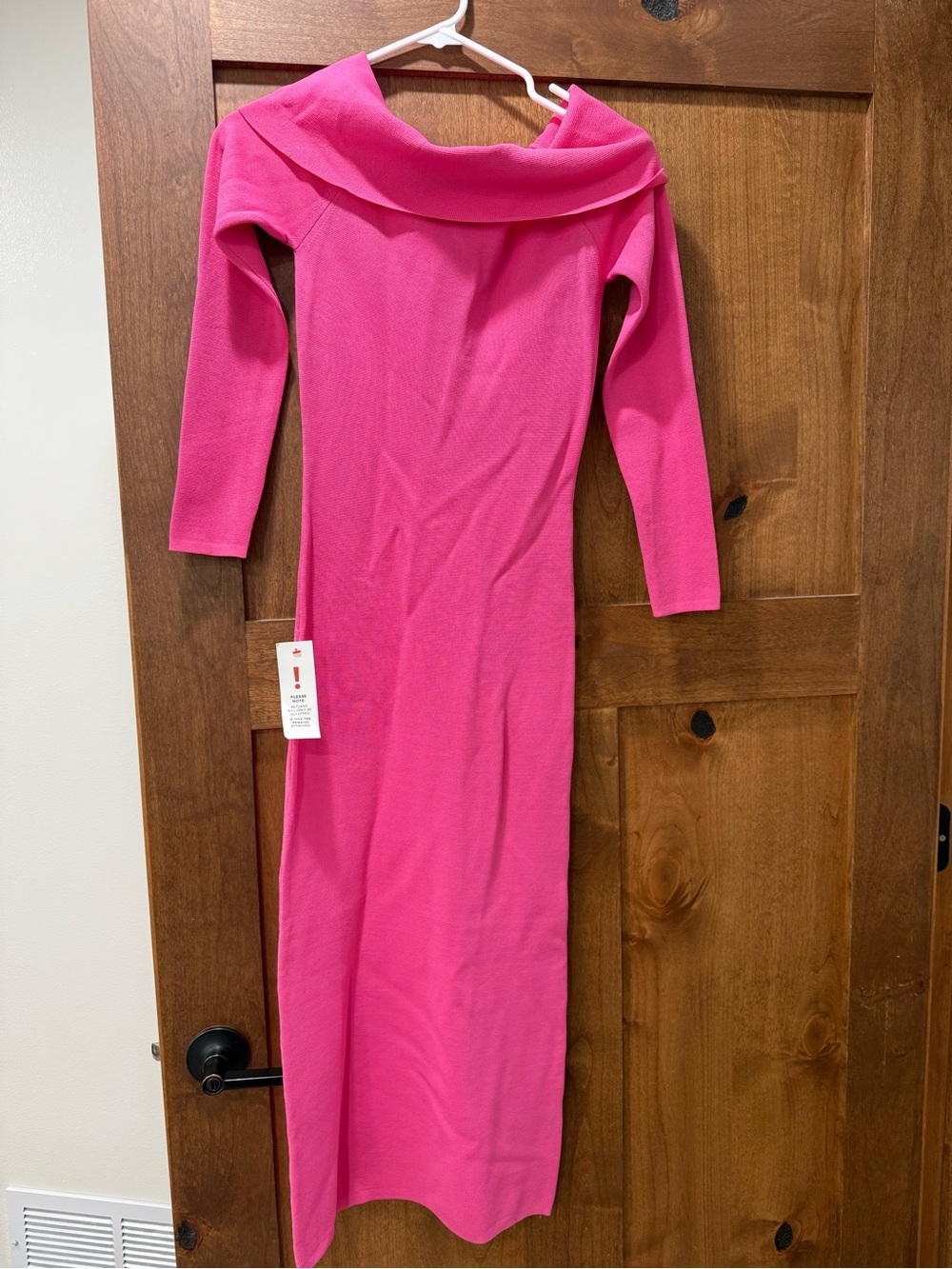 Bardot Hot Pink Off-Shoulder Long Sleeve Maxi Dress